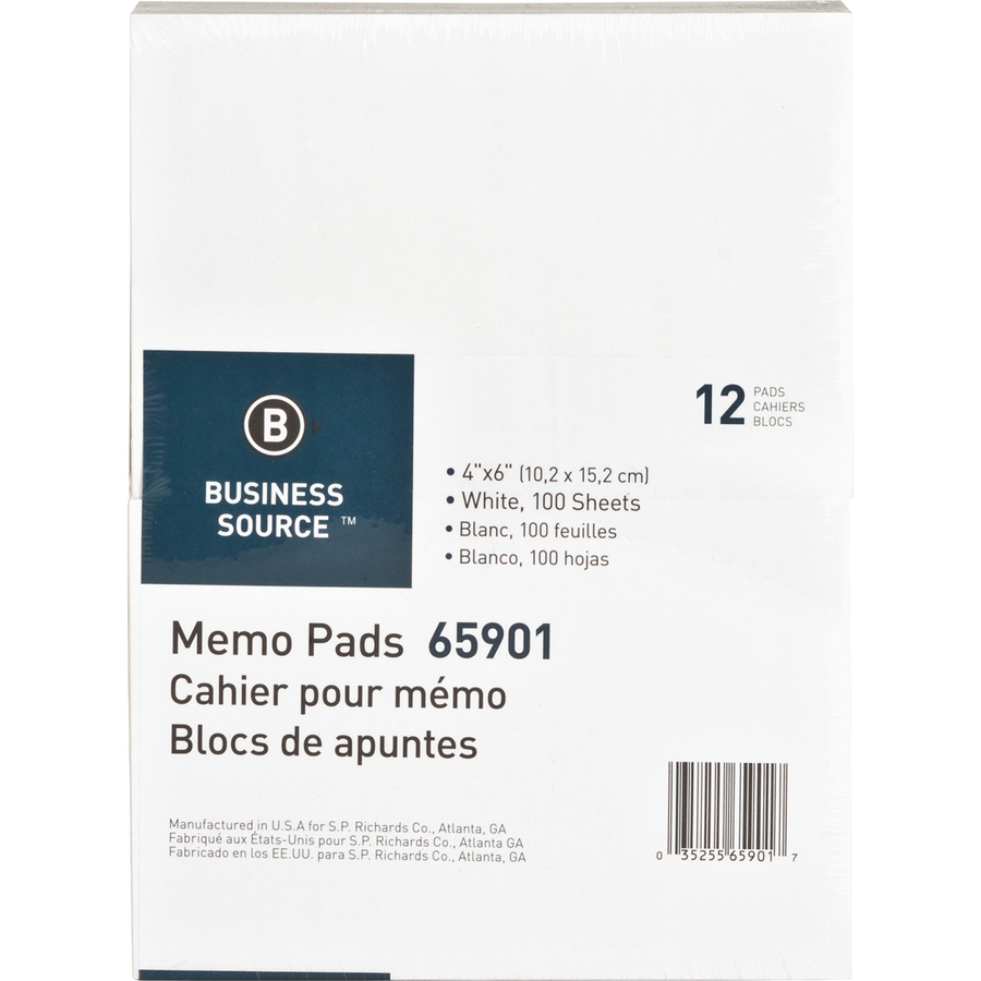 4"x6" Business Source Plain Memo Pads
