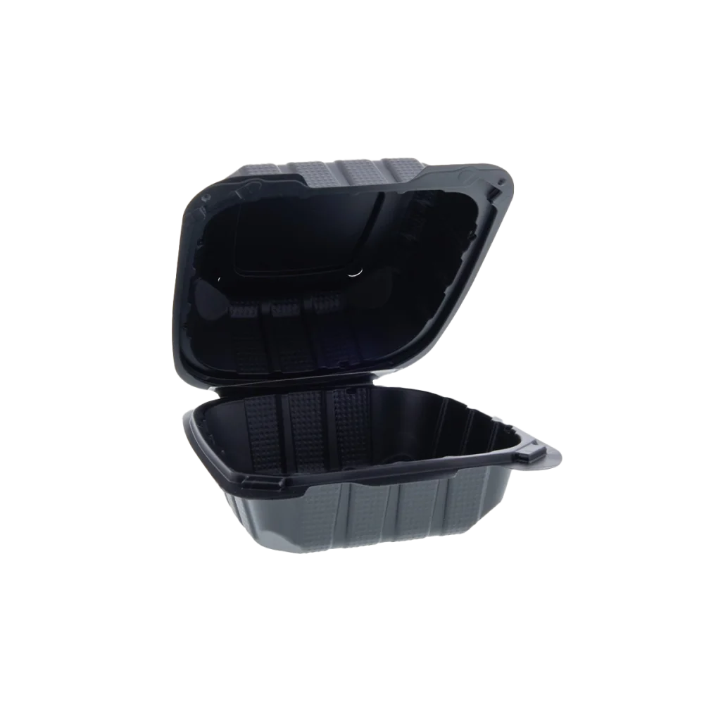 6" x 6" x 3" Black Mineral Filled Hinged Lid Containers