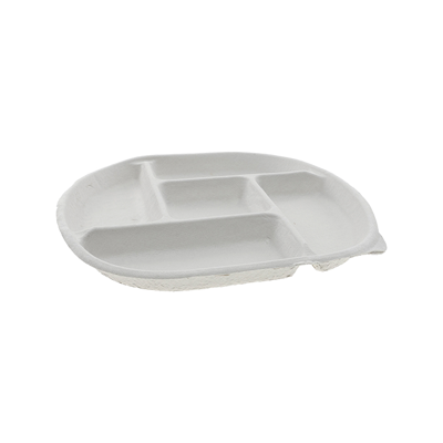 10.5" Round Fiber Blend 5 Compartment Natural School Lunch Tray