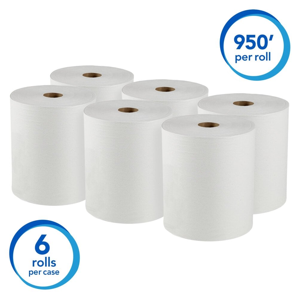 8" x 950' Scott® White 1-Ply Hard Roll Towels