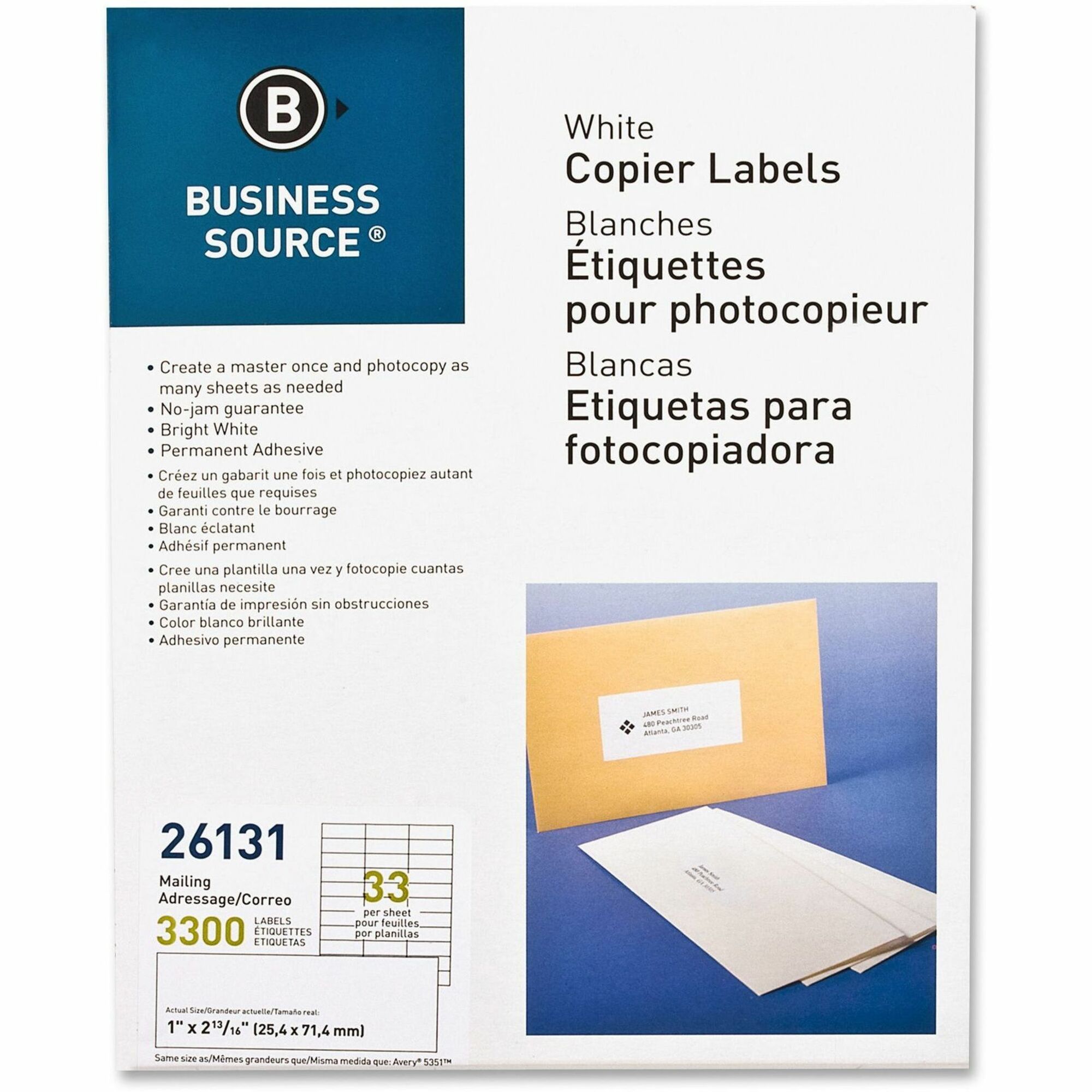 1"x2.75" Business Source Bright White Copier Labels