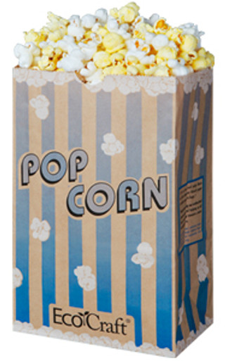 5-1/2" x 3-1/4" x 8-5/8" EcoCraft® Theater Popcorn Bag 85 oz Blue Stripe