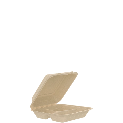 9"x9.1"x3" PFAS-Free 3-Compartment Fiber Hinged Container
