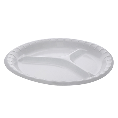10.25" White Laminated 3-Compartment Foam Plate