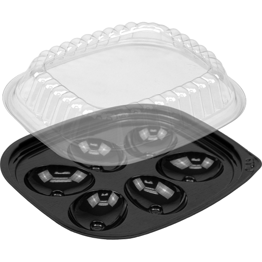 6Ct Egg Black Tray with Dome Lid