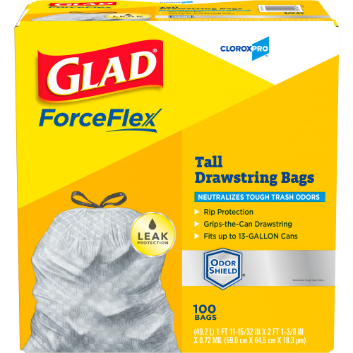 13 Gallon Glad® ForceFlex® Tall Kitchen Drawstring Trash Bags