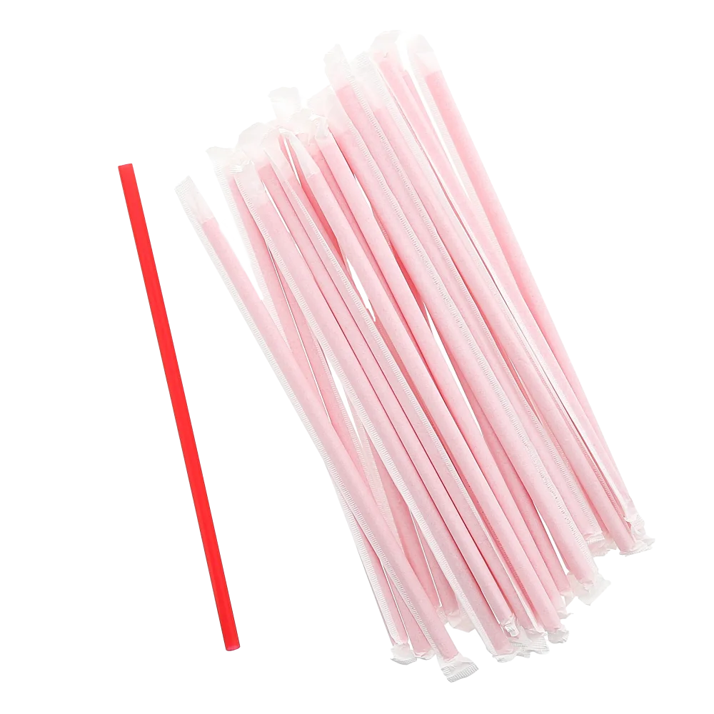 9" AmerCare® Giant Red Straw - Wrapped - 24/300s