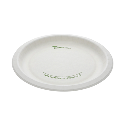 9" Compostable Pressware Paper Plate, Printed White
