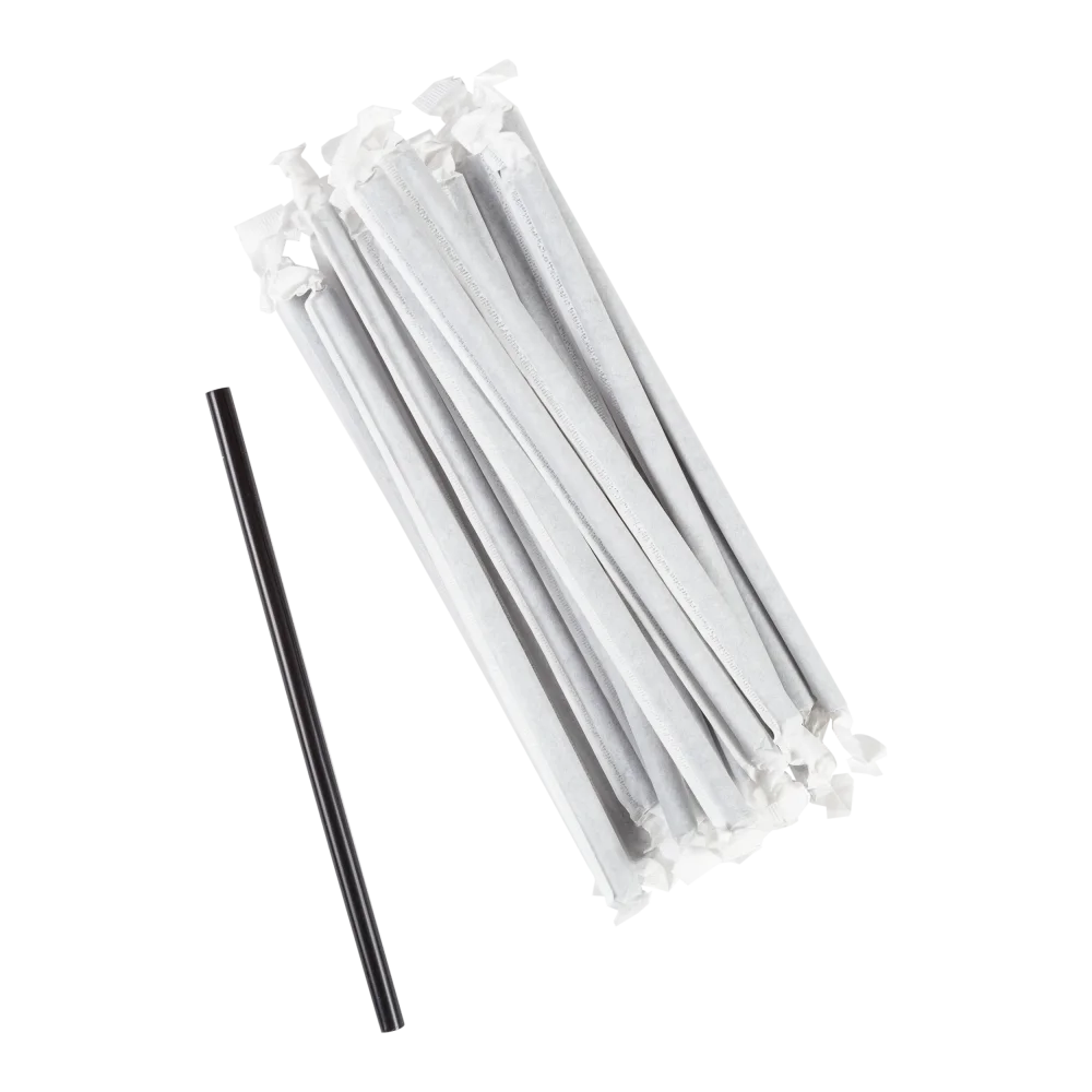 7.75" Giant Black Paper Wrapped Straw
