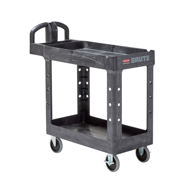 Small Heavy-Duty 2-Shelf Utility Cart with Lipped Shelf - Black