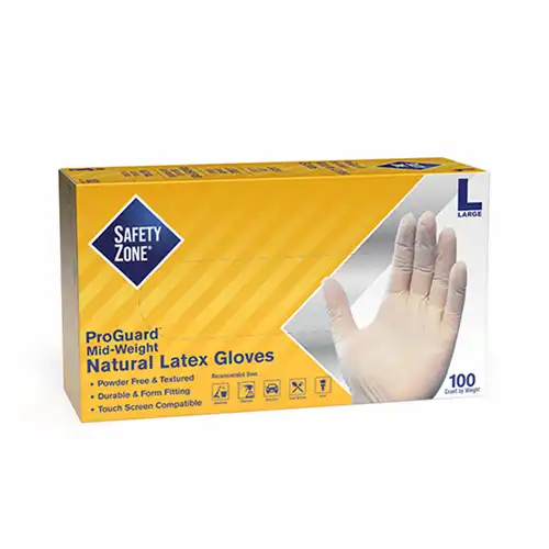 The Safety Zone ® Powder Free Natural Latex Gloves-Large