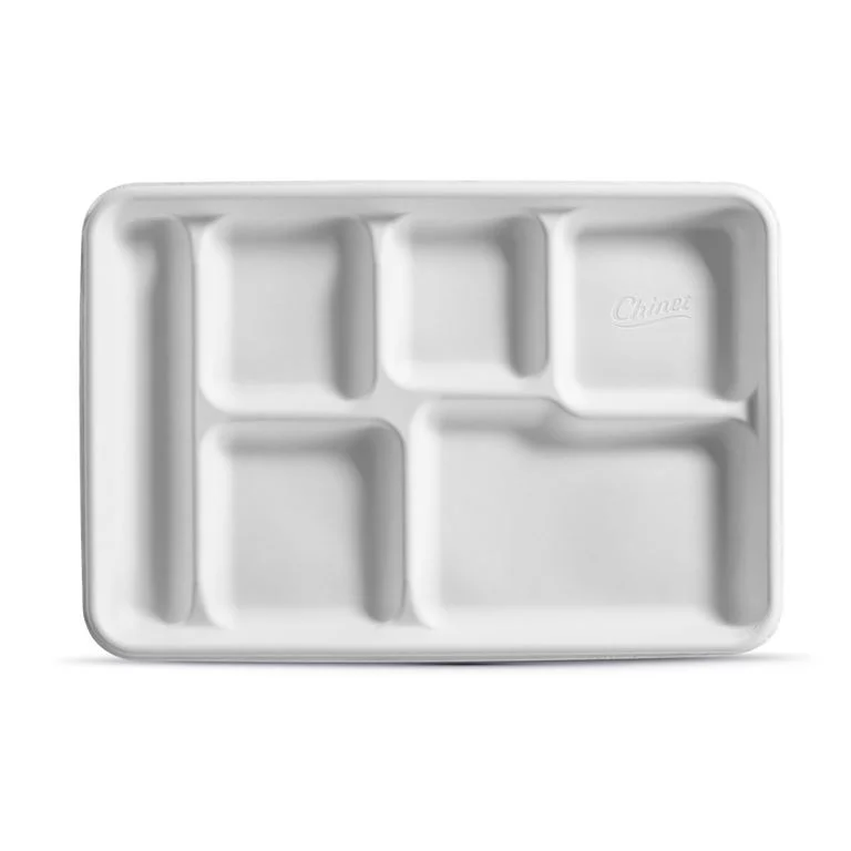 8-1/2" x 12-1/2" Chinet® Molded Fiber Cafeteria Valise 6-Compartment Tray