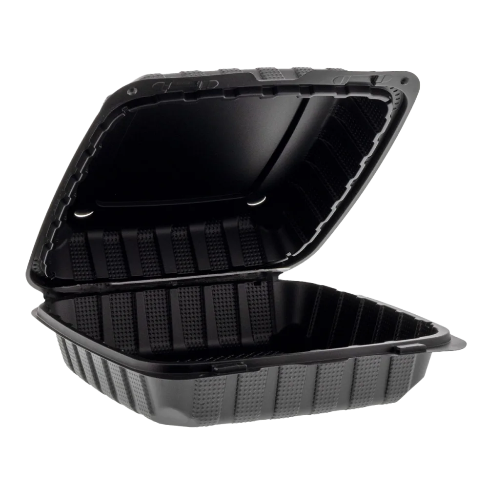 9" x 9" x 3" Single Compartment Black Mineral Filled Hinged Lid Containers