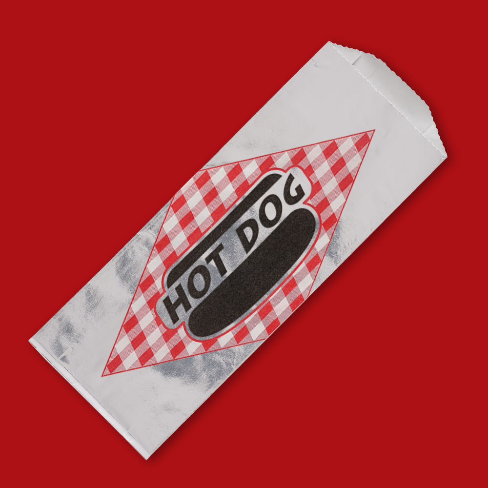 3-1/2" x 1-1/2" x 8-3/4" Hot Dog Printed Foil Hot Dog Bags