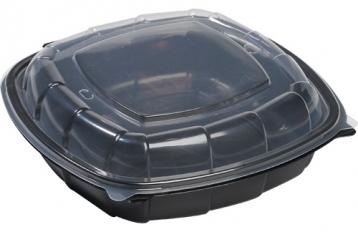 9” x 9” Black Base with Clear Lid Hinged Single Compartment Square Container