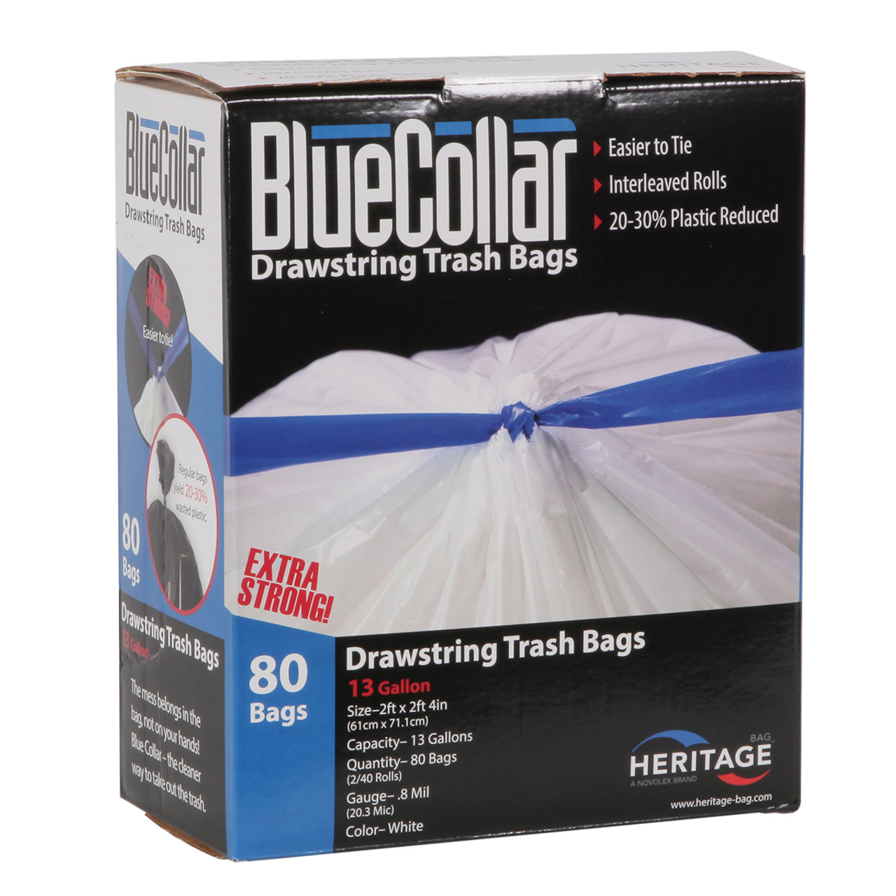 Lo-D 8-10 Gallon Blue Collar Can Liners - 24" x 28" - 0.8Mil - White