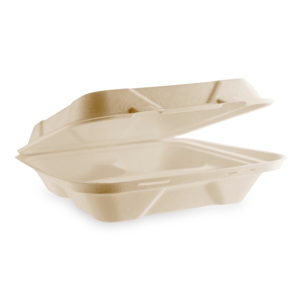 8.86"x8.86"x2.87" Nourish Natural Molded Fiber 3-Compartment Clamshell