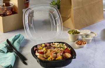 8” x 8” Black Base with Clear Lid Hinged Square Container